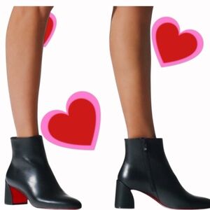 Christian Louboutin Turela Leather Ankle Boots Black Sz 35.5 Block Heel‎